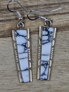Navajo Handmade Sterling Silver White Buffalo Earrings - Brandon Etcity